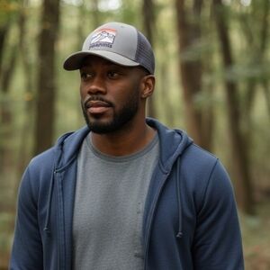 Patagonia Gray Mesh Trucker Hat Embroidered Mountain Sunset Logo FISHING NET